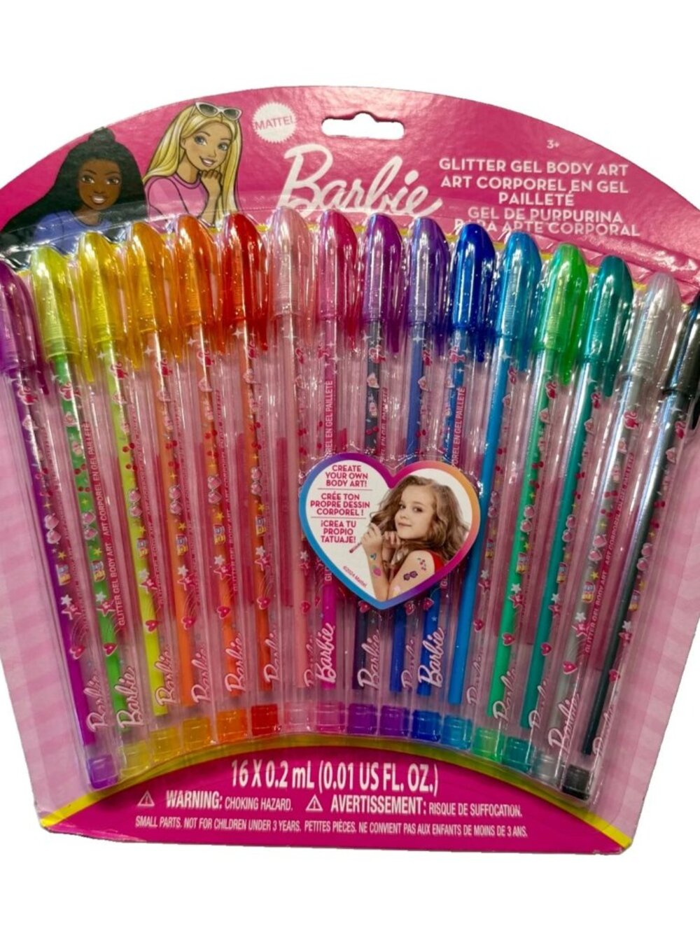 Mattel Barbie 16 Piece Glitter Pen Body Art Set Glittery and Bright Colors NEW
